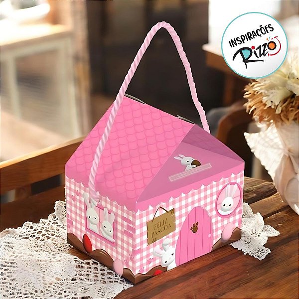 Caixa Casinha Para Lembrancinhas - Contos De Páscoa Rosa - 12,5x9,5x12cm - 10 unidades - Cromus - Rizzo