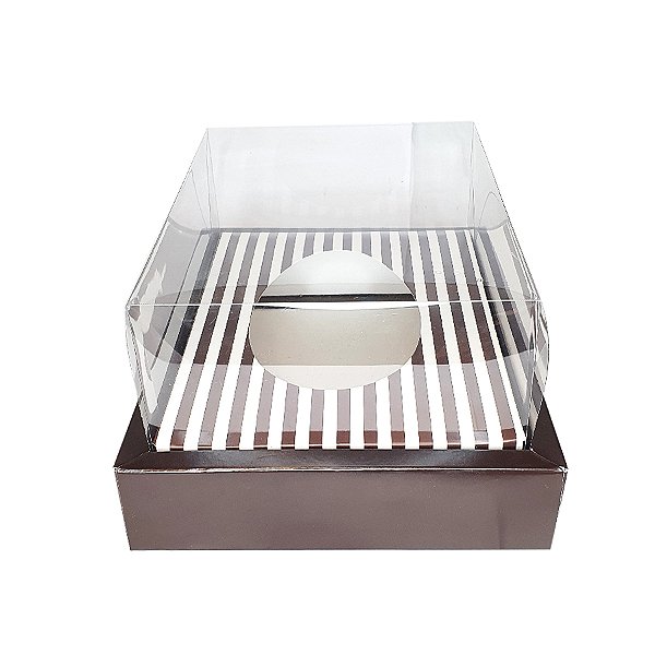 Caixa de Ovo de Páscoa 250 g com Moldura Listrada Marrom Chocolate - 5 unidades - ASSK - Rizzo