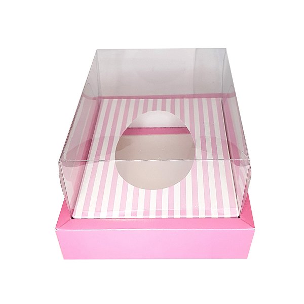 Caixa de Ovo de Páscoa 250 g com Moldura Listrada Rosa - 5 unidades - ASSK - Rizzo