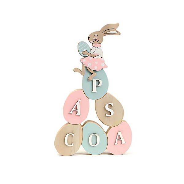 Enfeite Decorativo De Páscoa - Coelho Rosa e Verde - 23x13,5cm - 1 unidade - Cromus - Rizzo
