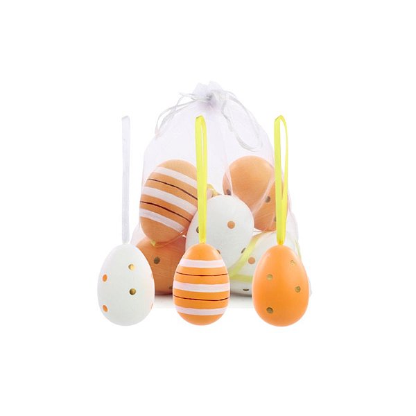 Ovos De Páscoa Laranja e Branco Com Respingos Colorido Para Pendurar - 6cm - 9 unidades - Cromus - Rizzo