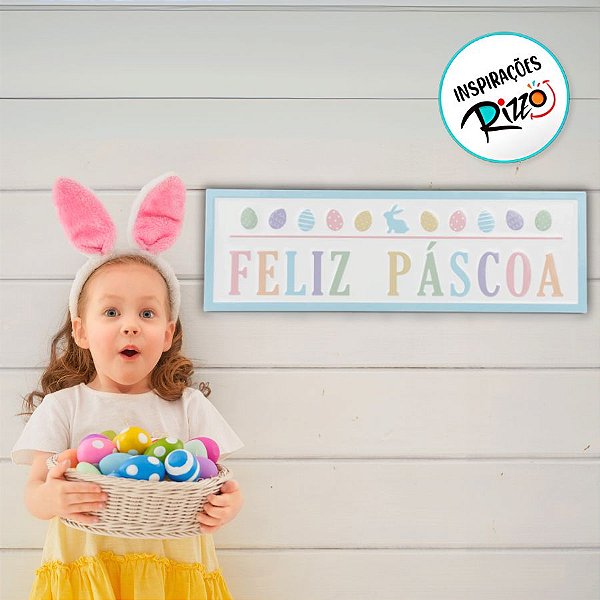 Placa Decorativa De Metal De Páscoa - Feliz Páscoa - 60x20,5cm - 1 unidade - Cromus - Rizzo
