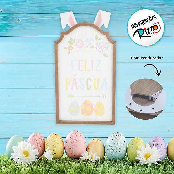 Placa Decorativa De Páscoa - Feliz Páscoa - 49,5x28cm - 1 unidade - Cromus - Rizzo