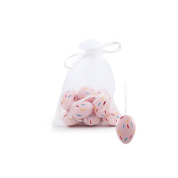 Mini Ovos De Páscoa Rosa Com Respingos Colorido Para Pendurar - 4cm - 9 unidades - Cromus - Rizzo