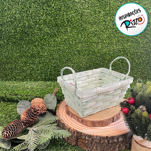 Cesta Decorativa de Bambu Retangular com alça - Verde - 18cm - 1 unidade - Cromus - Rizzo