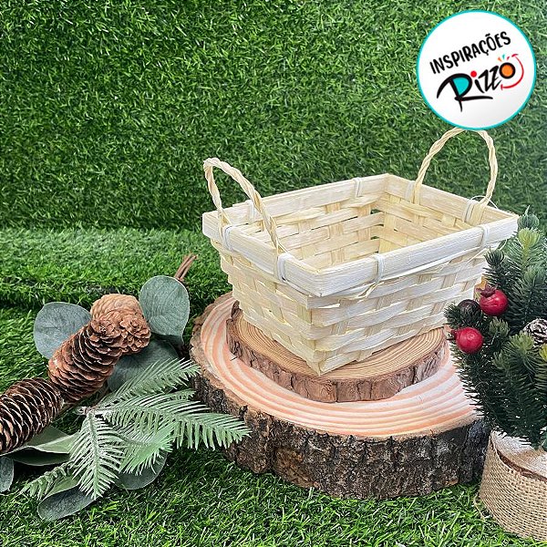 Cesta Decorativa de Bambu Retangular com alça - Amarelo - 18cm - 1 unidade - Cromus - Rizzo