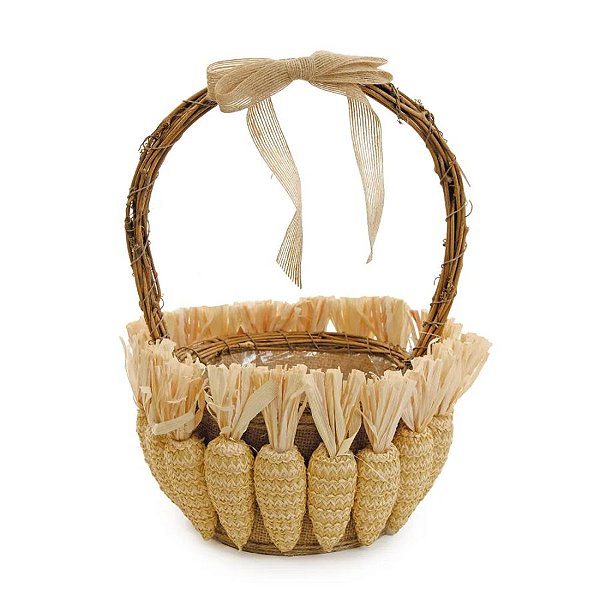 Enfeite Decorativa de Páscoa - Cesta com Cenouras - 32cm - 1 unidade - Cromus - Rizzo