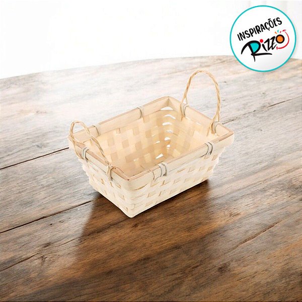 Cesta Decorativa de Bambu Retangular com alça - 18cm - 1 unidade - Cromus - Rizzo