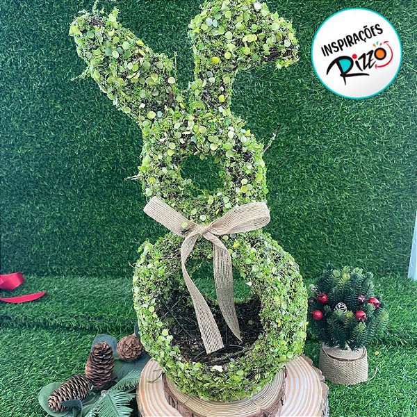 Enfeite Decorativo de Páscoa - Cesta Rústico Silhueta de Coelho Folhas Verde - 44cm - 1 unidade - Cromus - Rizzo
