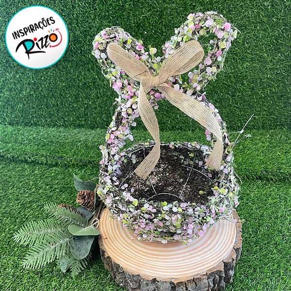 Enfeite Decorativo de Páscoa - Cesta Rústico Orelha de Coelho Folhas Coloridas - 32cm - 1 unidade - Cromus - Rizzo