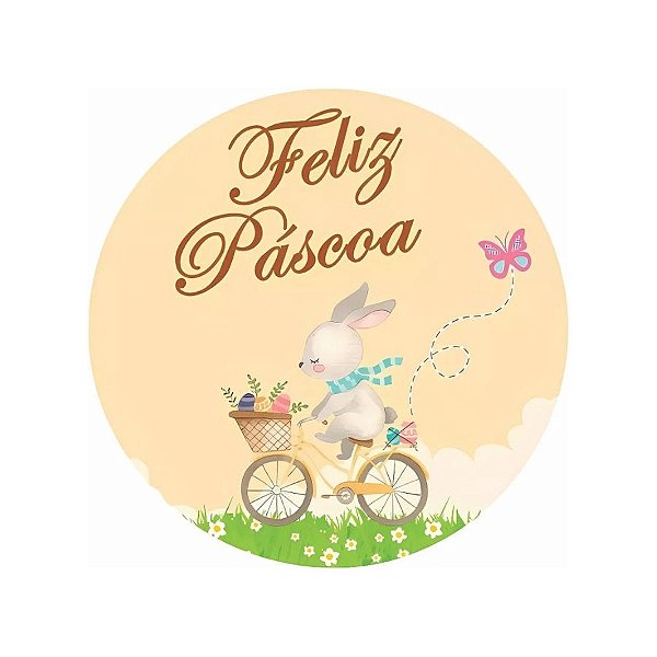 Etiqueta Adesiva - Coelho Bicicleta Amararela - 4cm - 60 unidades - Rizzo