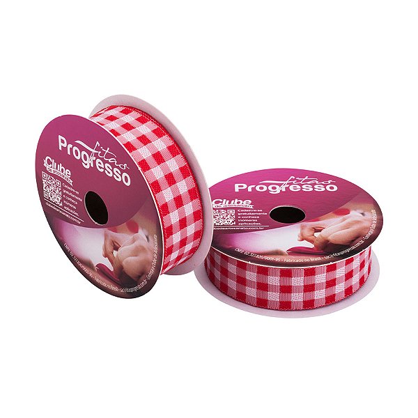 Fita de Cetim 10m x 22mm - Cor 209 - Xadrez Vermelho - Rolo 10 metros  - 1 unidade - Progresso - Rizzo