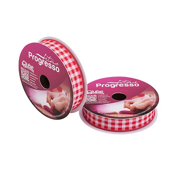 Fita de Cetim 10m x 15mm - Cor 209 - Xadrez Vermelho - Rolo 10 metros  - 1 unidade - Progresso - Rizzo