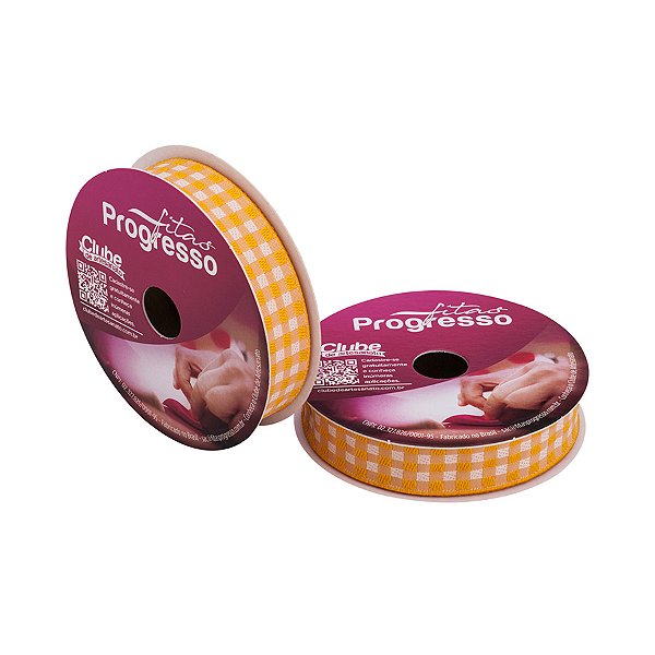 Fita de Cetim 10m x 15mm - Cor 038 - Xadrez Amarelo Ouro - Rolo 10 metros  - 1 unidade - Progresso - Rizzo