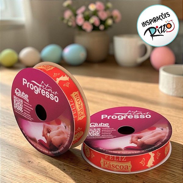 Fita de Cetim 10m x 15mm - Cor 499 - Feliz Páscoa Vermelho - Rolo 10 metros - 1 unidade - Progresso - Rizzo