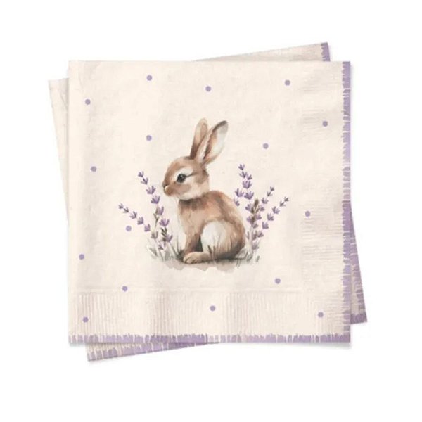 Guardanapo de Papel - Coelho Lavanda - 32,5x32,5cm - 20 unidades - Cromus - Rizzo
