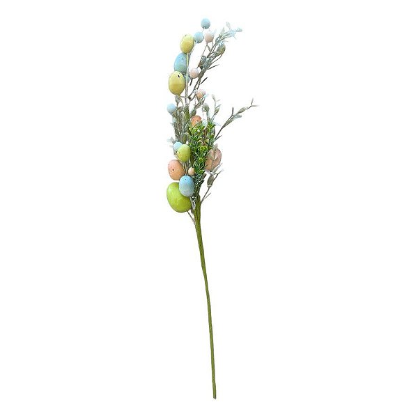 Galho Decorativo de Páscoa - Folhas com Ovos Cores Sortidas - 57cm - 1 unidade - Cromus - Rizzo