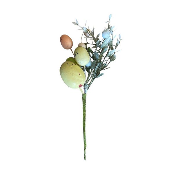 Galho Decorativo de Páscoa - Folhas com Ovos Cores Sortidas - 25cm - 1 unidade - Cromus - Rizzo