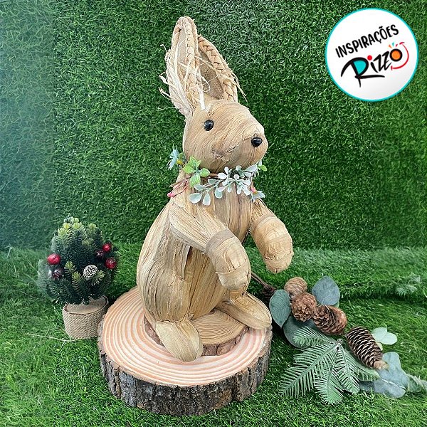 Enfeite Decorativo De Páscoa - Coelho De Palha - 40cm - 1 unidade - Cromus - Rizzo