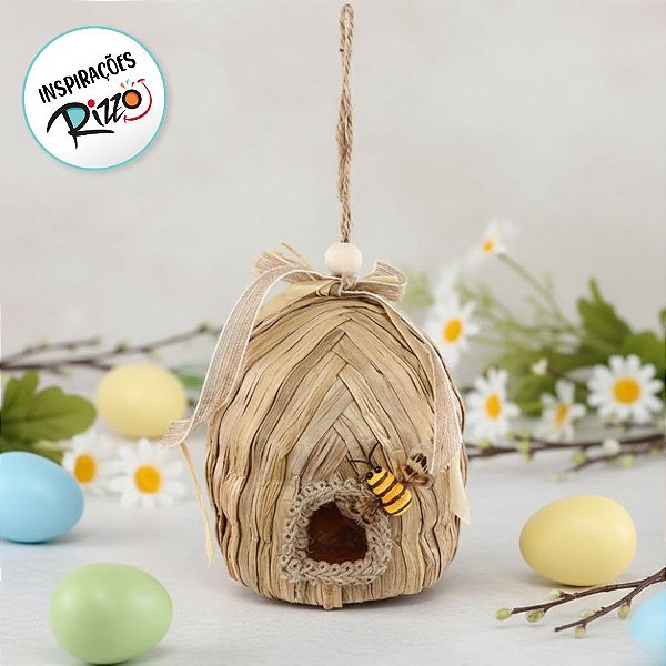 Enfeite para Pendurar - Colmeia de Abelha de Palha - 20cm - 1 unidade - Cromus - Rizzo