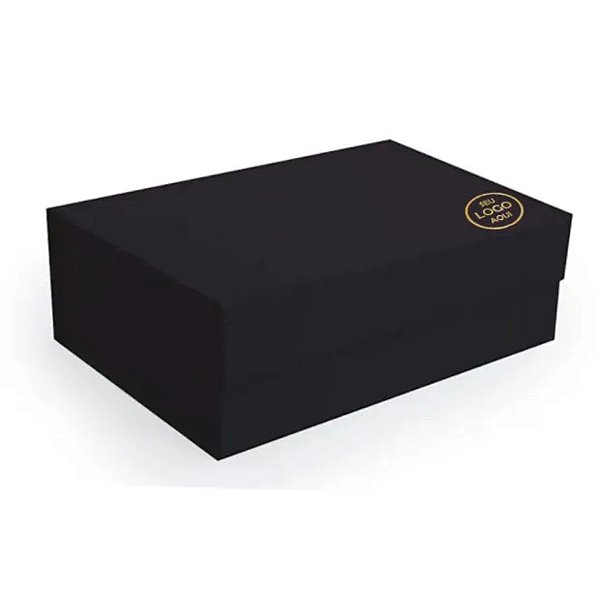 Caixa de Papel Rígido Personalizado com Mini Logo Dourado - Retangular Preto com Ímã - 1 unidade - Cromus - Rizzo