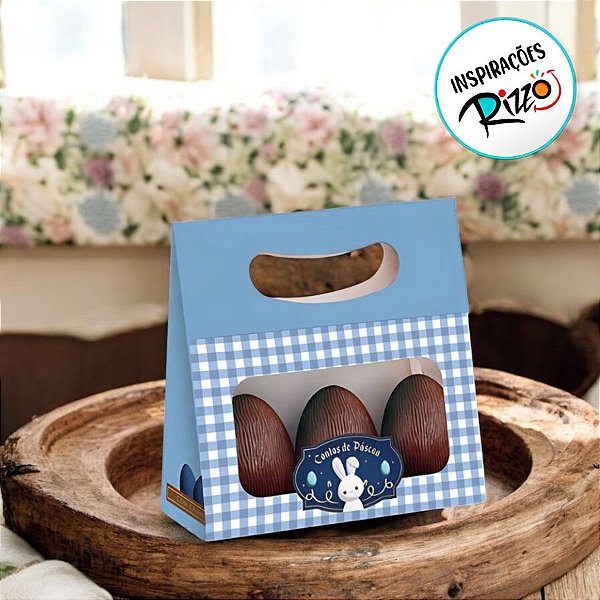 Mini Caixa Plus Para Ovos Com Visor - Contos De Páscoa Azul - 13x5,5x13cm - 10 unidades - Cromus - Rizzo