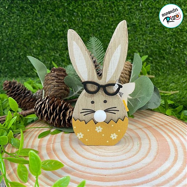 Enfeite Decorativo de Páscoa com Luz - Coelho com Óculos Amarelo - 13cm - 1 unidade - Rizzo