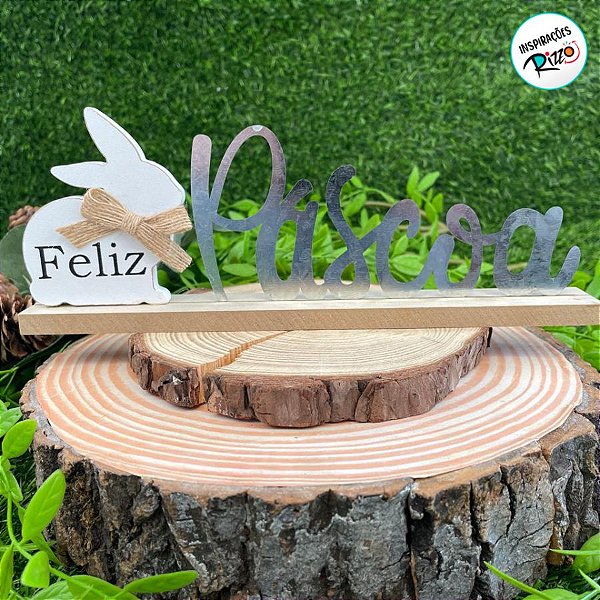 Enfeite Decorativo de Páscoa - Feliz Páscoa com Coelho de Laço - 25cm - 1 unidade - Rizzo