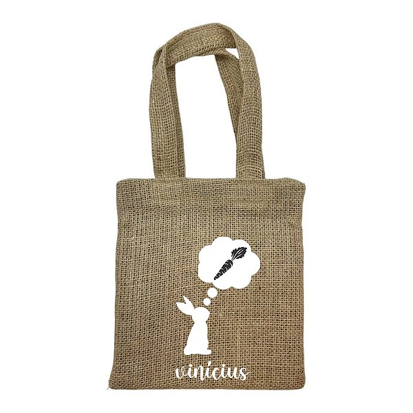 Sacola de Juta Coelho Personalizado com Nome - 20x22cm - 1 unidade - Rizzo