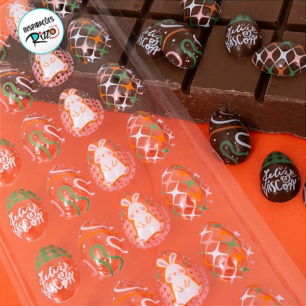 Blister Decorado com Transfer para Chocolate - Páscoa Ovinho 28 cavidades - BLP0195 01 - 1 unidade - Stalden - Rizzo