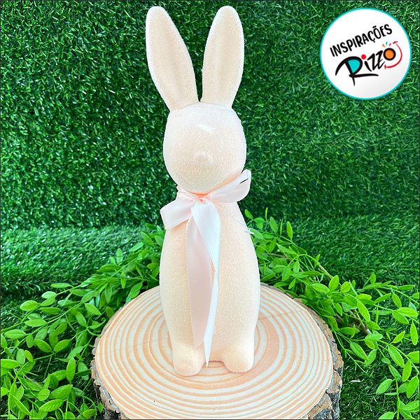 Enfeite Decorativo de Páscoa - Coelho Rosa Flocado com Laço - 31cm - 1 unidade - Cromus - Rizzo