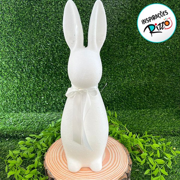 Enfeite Decorativo de Páscoa - Coelho Branco Flocado com Laço - 40cm - 1 unidade - Cromus - Rizzo