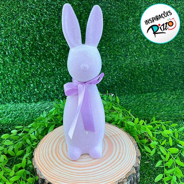 Enfeite Decorativo de Páscoa - Coelho Roxo Flocado com Laço - 31cm - 1 unidade - Cromus - Rizzo