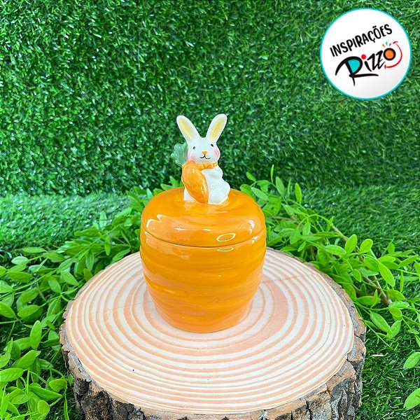 Pote Decorativo de Páscoa Bomboniere - Coelho com Cenoura Laranja - 16cm - 1 unidade - Cromus - Rizzo