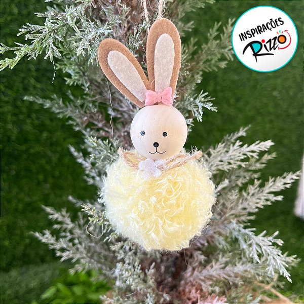 Enfeite para Pendurar - Coelho Pompom Amarelo - 10cm - 1 unidade - Cromus - Rizzo