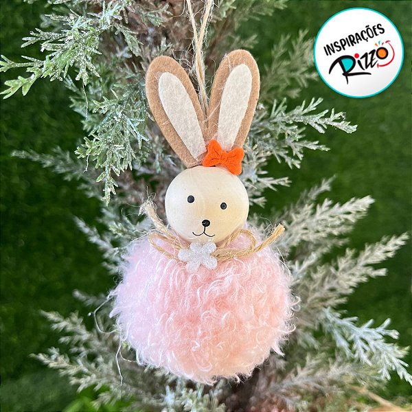 Enfeite para Pendurar - Coelho Pompom Rosa - 10cm - 1 unidade - Cromus - Rizzo