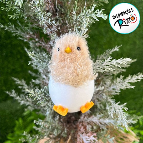 Enfeite para Pendurar - Pintinho Marrom com Ovo Branco e Patinhas - 8cm - 1 unidade - Cromus - Rizzo
