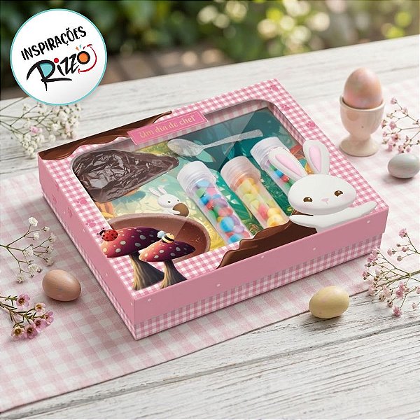 Caixa Kit Confeiteiro Contos De Páscoa Rosa - Meio Ovo de 150g - 24x19,5x5cm - 1 unidade - Cromus - Rizzo