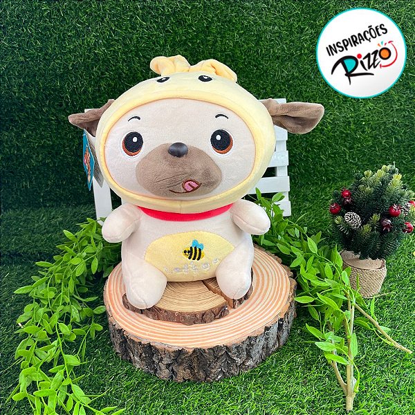 Pug de Pelúcia Fantasiado de Abelha Amarelo - 30cm - 1 unidade - Rizzo