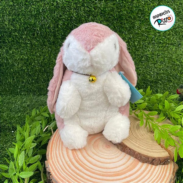 Coelho de Pelúcia Sentado com Sino - Rose - 22cm - 1 unidade - Rizzo