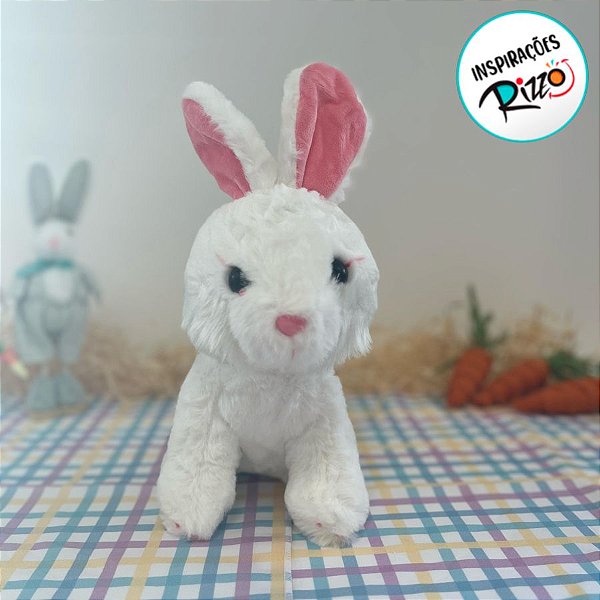 Coelho de Pelúcia Branco Sentado - 26cm - 1 unidade - Rizzo