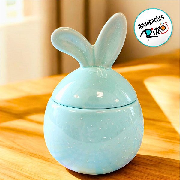 Enfeite Decorativo De Páscoa - Ovo de Porcelana com Orelhinha - Azul - 16cm - 1 unidade - Rizzo - Rizzo
