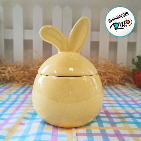 Enfeite Decorativo De Páscoa - Ovo de Porcelana com Orelhinha - Amarelo - 16cm - 1 unidade - Rizzo - Rizzo