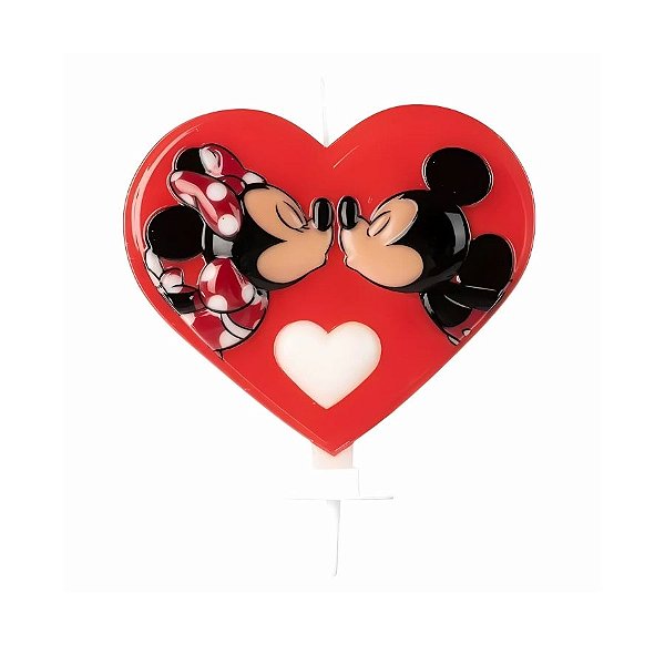 Vela Decoratica - Mickey & Minnie Coração - 12cm - 1 unidade - Silver Festas - Rizzo
