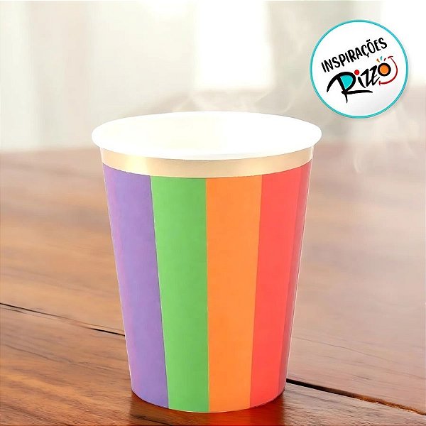 Copo Papel Colorido Com Borda Dourada - 270ml - 8 unidades - Silver Festas - Rizzo