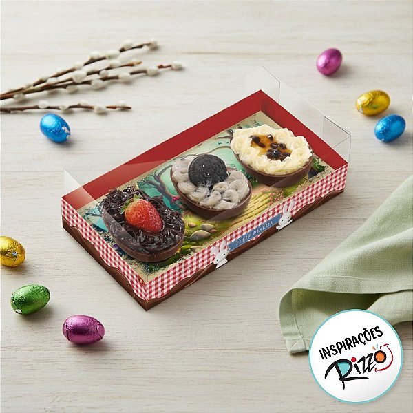Caixa para 3 Meio Ovos De 50g - Contos De Páscoa - 15,5x8cm - 6 unidades - Cromus - Rizzo