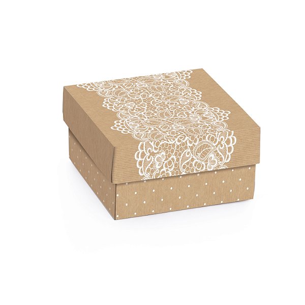 Caixa Mini Quadrada Kraft Renda 9,5x9,5x4cm - 10 unidades - Cromus - Rizzo Embalagens