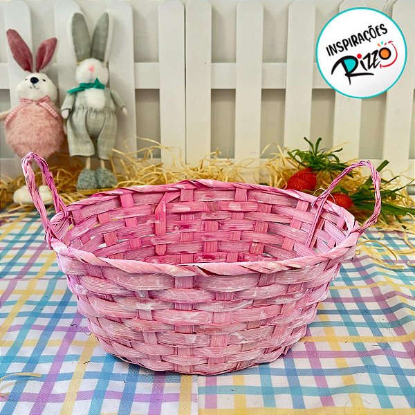 Cesta Decorativa de Bambu Oval com alça - Rosa - 23cm - 1 unidade - Cromus  - Rizzo