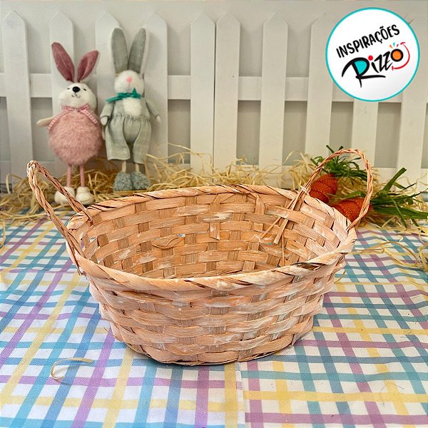 Cesta Decorativa de Bambu Oval com alça - Laranja - 18cm - 1 unidade - Cromus  - Rizzo