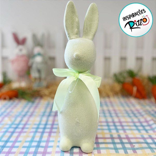 Enfeite Decorativo de Páscoa - Coelho Verde Flocado com Laço - 31cm - 1 unidade - Cromus  - Rizzo
